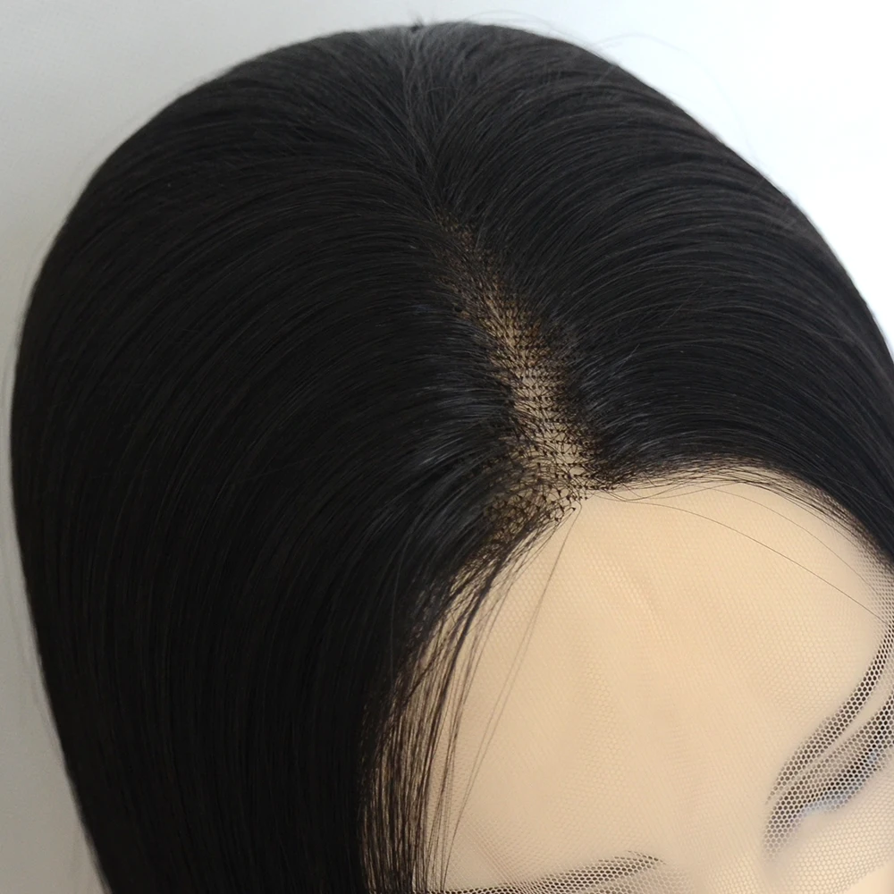 Vogue rainha 1b natural preto peruca dianteira do laço sintético pré arrancado resistente ao calor de seda em linha reta uso diário para mulher