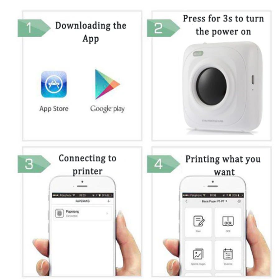 best mini photo printer PAPERANG Portable Bluetooth Photo Mini Printer Thermal Printer Pocket Printer Inkless Clearly Printing For Mobile Android iOS P1 mini printer for laptop