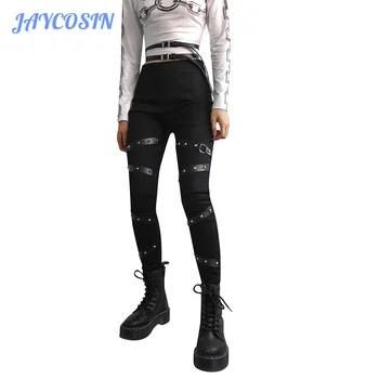 

JAYCOSIN 2020 Women Pants Fashion Black Leggings Women Gothic Punkt Elastic Skinny Slim Long Pants Pockets Summer Ropa De Mujer