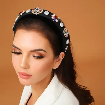 

Thick Sponge Baroque Palace Style Hairband For Women Crystal Pear Hair Accessories Headband for Girls Flower Headband Head Wrap