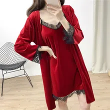 Осенний сексуальный кружевной комплект-двойка, комплект халатов, бархатное женское кимоно, толстый теплый халат из 2 предметов, зимнее повседневное домашнее платье, пижама размера XL