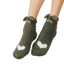 Новинка; теплые носки без пятки из бархата кораллового цвета с милым рисунком для женщин и девочек; удобные носки; JL