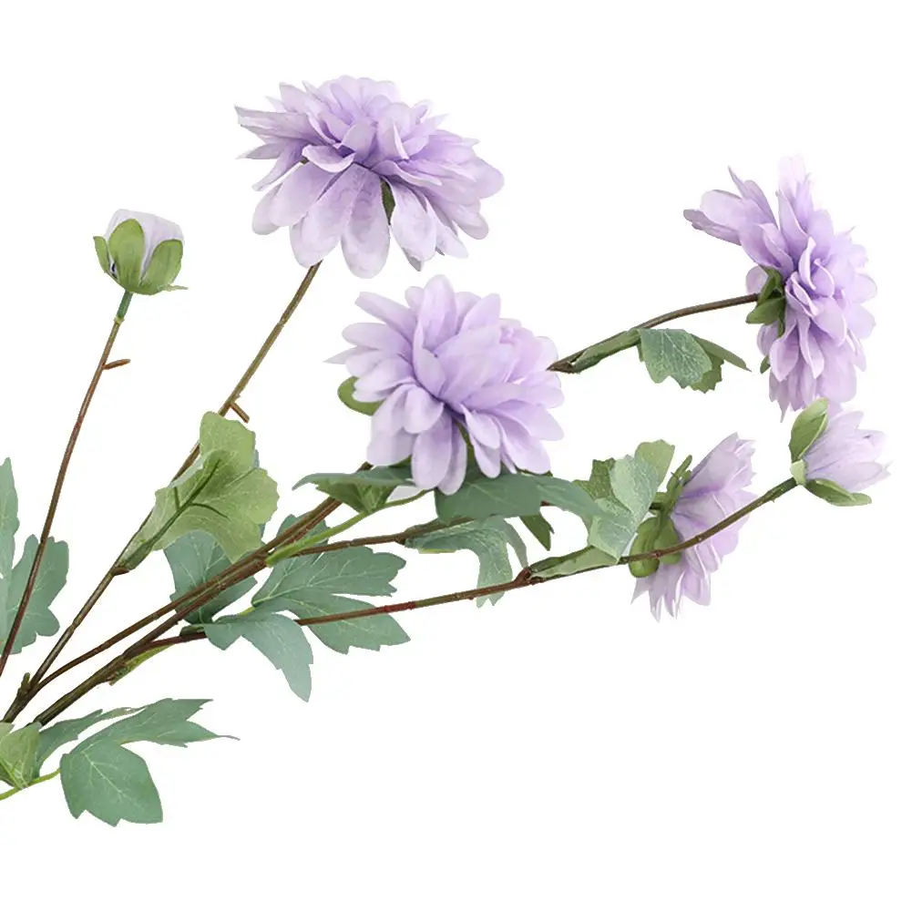 6 Heads Dahlias Artificial Flowers DIY Silk Chrysanthemum Fall Vivid Fake Flower and Leaf Wedding Party Garden Decoration | Дом и сад