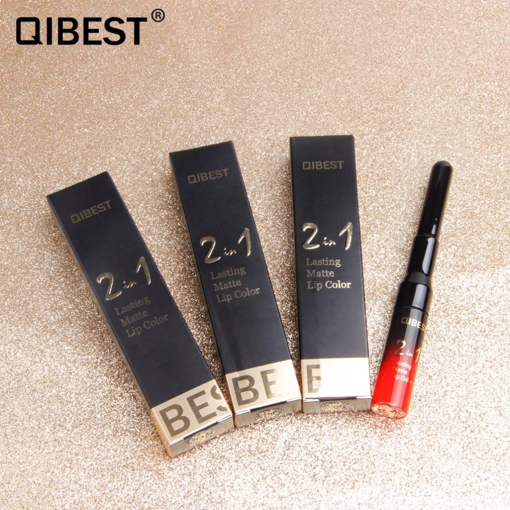 Qibest Double Head Matte Lip Gloss Lip Tint Liner Waterproof Nude Makeup Lipgloss Lasting Matt Purple Red Brown Liquid Lipstick