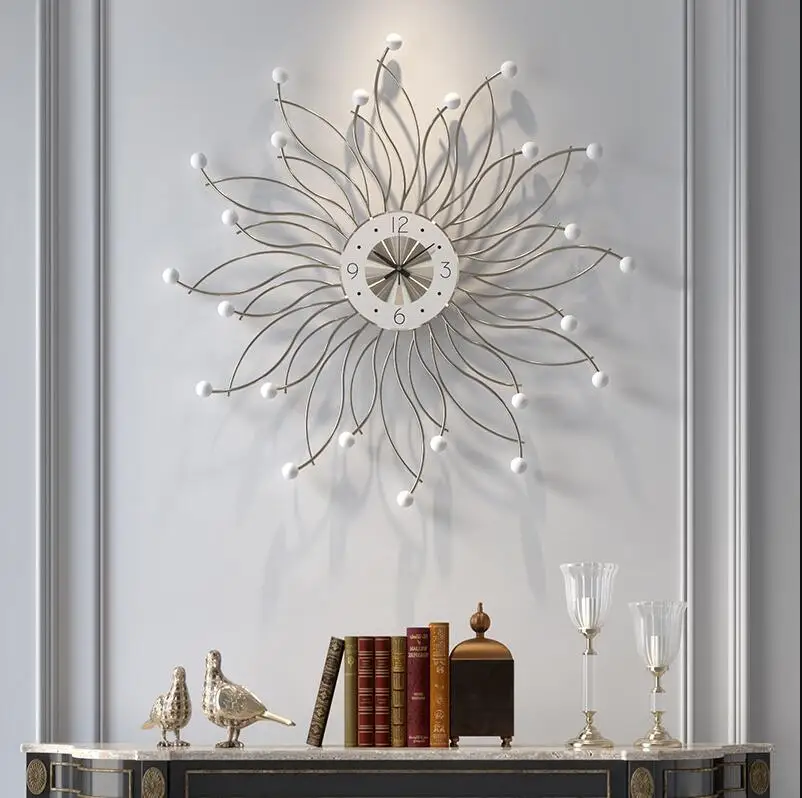 

European Wrought Iron Flower Shape Wall Watch Wall Hanging Ornaments Home Livingroom Hotel Wall Sticker Mural Decoration Crafts