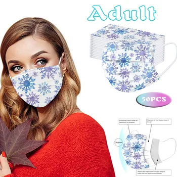 

50pc Adult's Christmas Snowflake Face Mask Disposable 3 Layer Nonwoven Mascarilas Breathable Protective Mouth Masks Mondkapjes