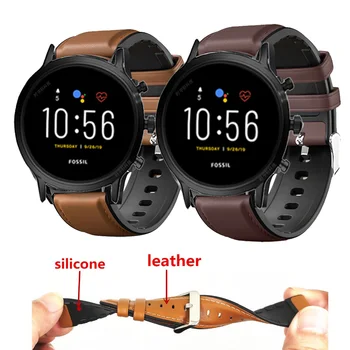 

Silicone + Leather strap For Fossil Gen 5 Carlyle HR Julianna HR Band for Fossil Sport 43mm / Q Explorist HR Gen 4 Belt Band