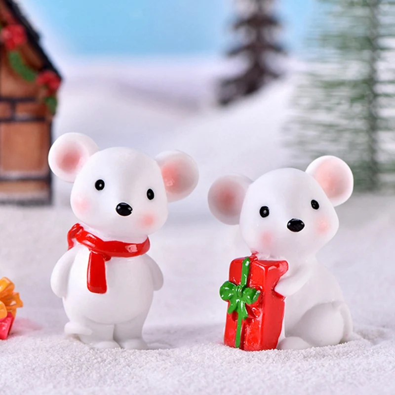 

1pcs Cute New Year Christmas Snow Rat Little Mouse Gift Small Statue Figurine Ornament Miniatures Children Toy Decoration Gift
