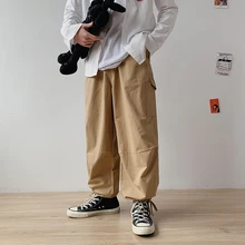 Весенние и осенние свободные брюки с несколькими карманами и завязками, повседневные мужские комбинезоны цвета хаки, черные армейские GreenM-2XL