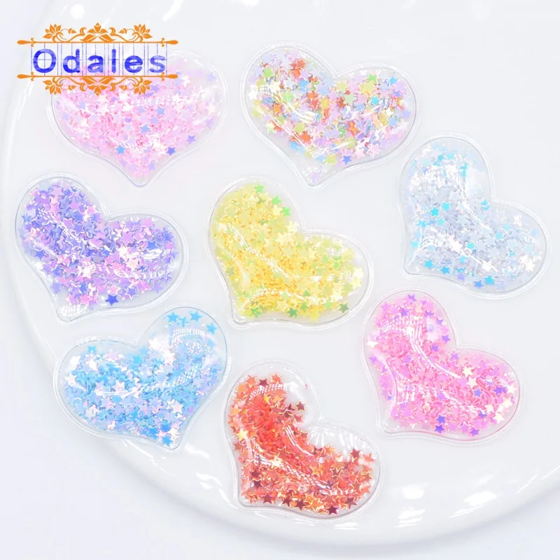 

32Pcs/lots Small Size Lovely Love Heart Transparent Bling Bling Flowing Patches Appliques for DIY Kids Baby Hair Clips Headdress