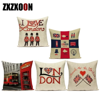 

Cotton Linen British London Style Letter Bus Crown Flag Sofa Cushion Cover for Living Room Decoration Capa De Almofadas