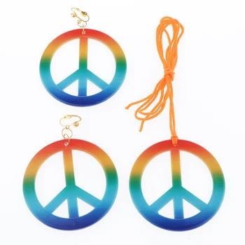 

Womens Fashion Peace Sign Hippie Pendant Colorful Necklace Earring Glasses