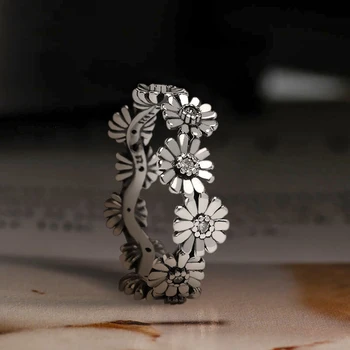 

2020 New Sterling Silver Shiny Daisy Garland Ring For Women Wedding Party Gift Fashion Jewelry