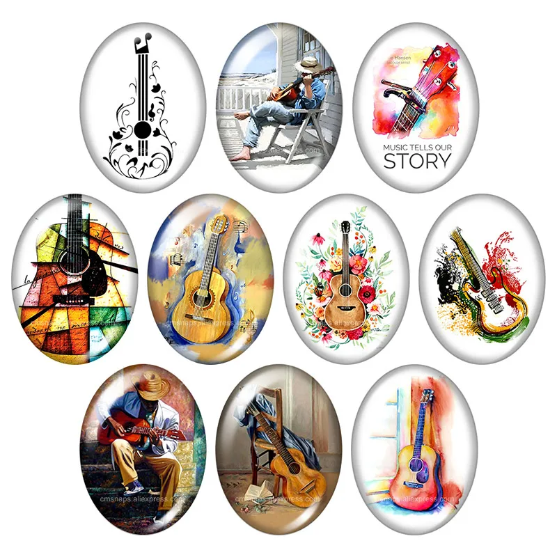 

Love music Musical instruments guitar Oval 13x18mm/18x25mm/30x40mm mixed photo glass cabochon demo flat back Jewelry findings