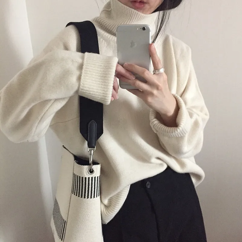 

3 colors 2019 autumn and winter korean style solid color basic turtleneck sweaters womens knitted sweaters and pullovers (X7276)