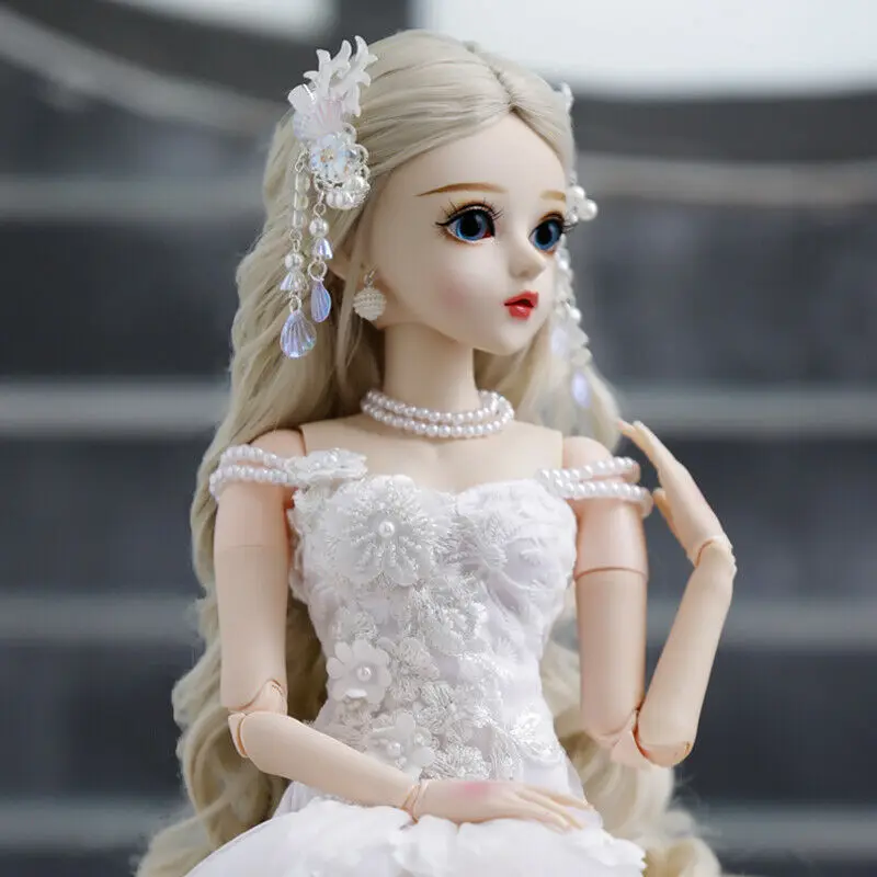 - FULL SET 60cm 13 Ball Jointed BJD Girl Doll Gifts Toy with Moveable Eyes Long Curly Wigs Dress Clothes Outfits