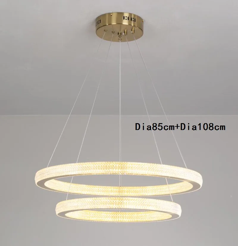 Dia85cm Dia108cm Скандинавский светодиодный светильник-люстра с кольцом, Простой алюминиевый акриловый светильник, современный роскошный светильник для гостиной, спальни, Золотой светильник - Цвет абажура: Dia85cm Dia108cm