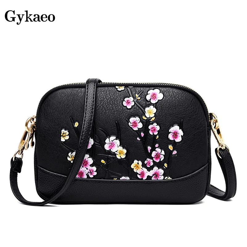 

Gykaeo 2019 Winter Korean Style Street Casual Small Shoulder Bags for Women PU Leather Black Red Floral Messenger Bag Sac A Main