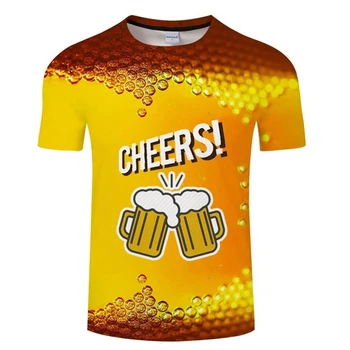 

Summer Happy Cheers T shirt New Fashion Short Sleeve Tops Tees Hip Hop Letters Printing Clothes beer bubble 3D T-shirt