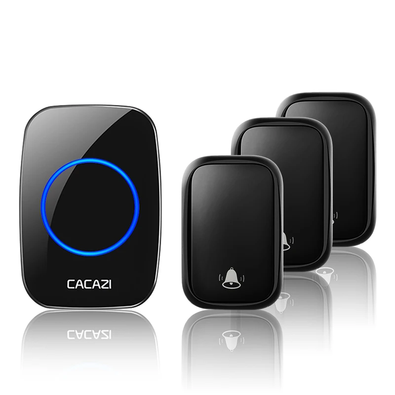 3 button 1 receiver CACAZI беспроводной без батареи требуется дверной звонок с автономным питанием передатчик Умный домашний звонок кольцо колокольчик США ЕС Великобритания AU Plug приемник - Цвет: 3 button 1 receiver