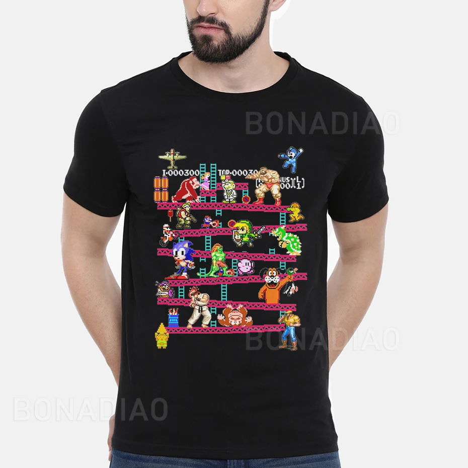 Футболка для аркадной игры Donkey Kong Collage, футболка в винтажном стиле для игры FC, футболка из хлопка размера плюс LA Camiseta