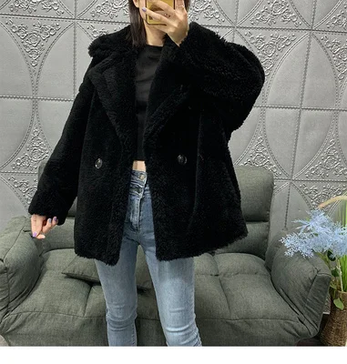 thick warm real fur coat Autumn winter new Women Natural Real Granule sheep wool Teddy Sheep shearing Coat short Coat - Цвет: 2