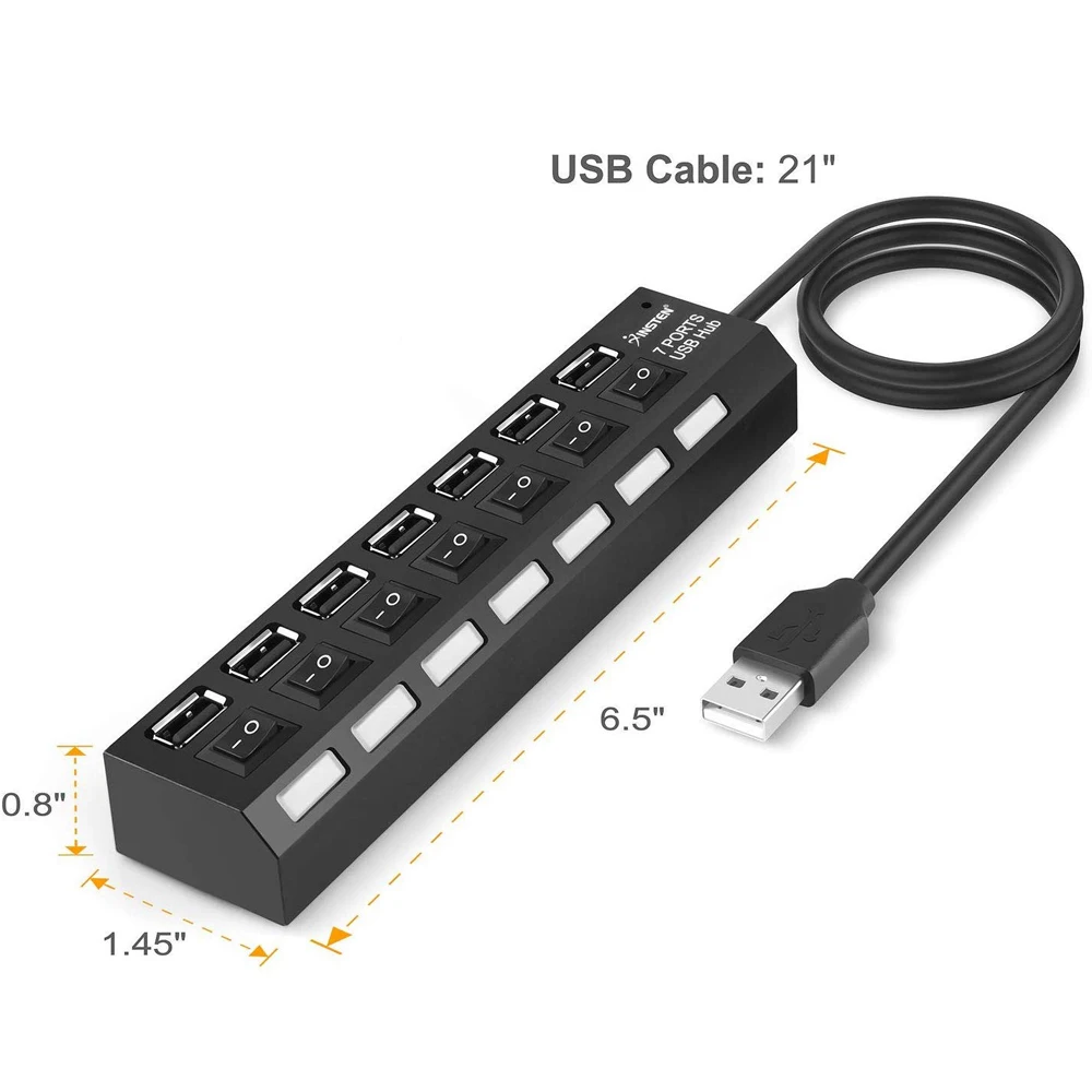 7 Порты и разъёмы USB 2,0 концентратор высокой Скорость 480 Мбит/с вкл/выкл переключатель мульти Порты и разъёмы USB разветвитель для портативных ПК компьютер