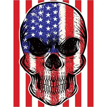 

Diamond Painting Round 5D DIY Embroidery American Flag With Skull Embroidery Art Souvenir Gift Kits Art