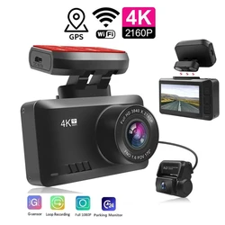 Caméra de tableau de bord 4K, enregistreur vidéo de voiture DVR Ultra HD 2160P, piste GPS WiFi, Vision nocturne, Dashcam, prise en charge de la caméra arrière 1080P IMX335 