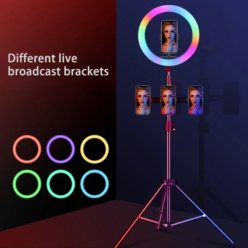 LED RGB 링 라이트 20cm 8/10/12/14/18 인치 RGB 다채로운 사진, 라이브 촬영 메이크업 비디오 스튜디오