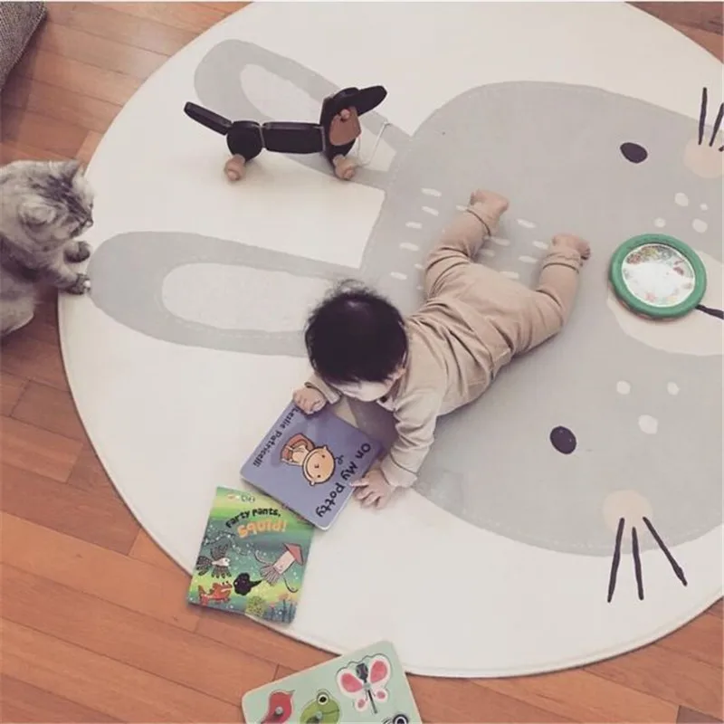 Dia 120cm Rabbit Round Thick Non-slip Carpet Mat Children's Play Mat Toys Tent Bed Mat Cartoon Animal Baby Crawling Blanket