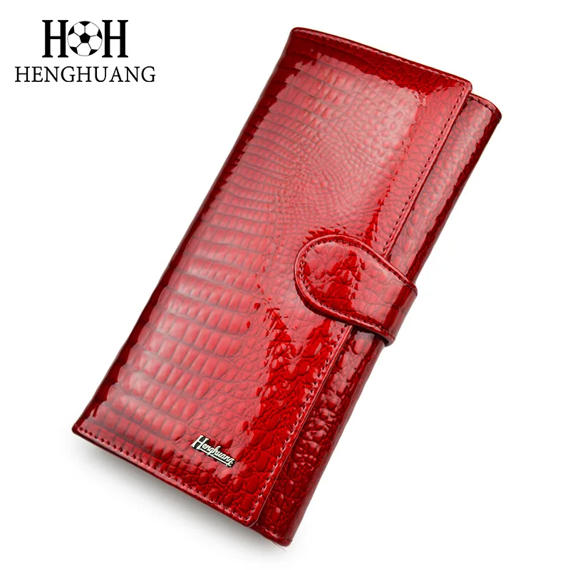 Tanie HH damskie portfele i portmonetki damskie portfel ze skóry naturalnej torebka damska długie torebki Hasp skóra aligatora damskie kopertówki