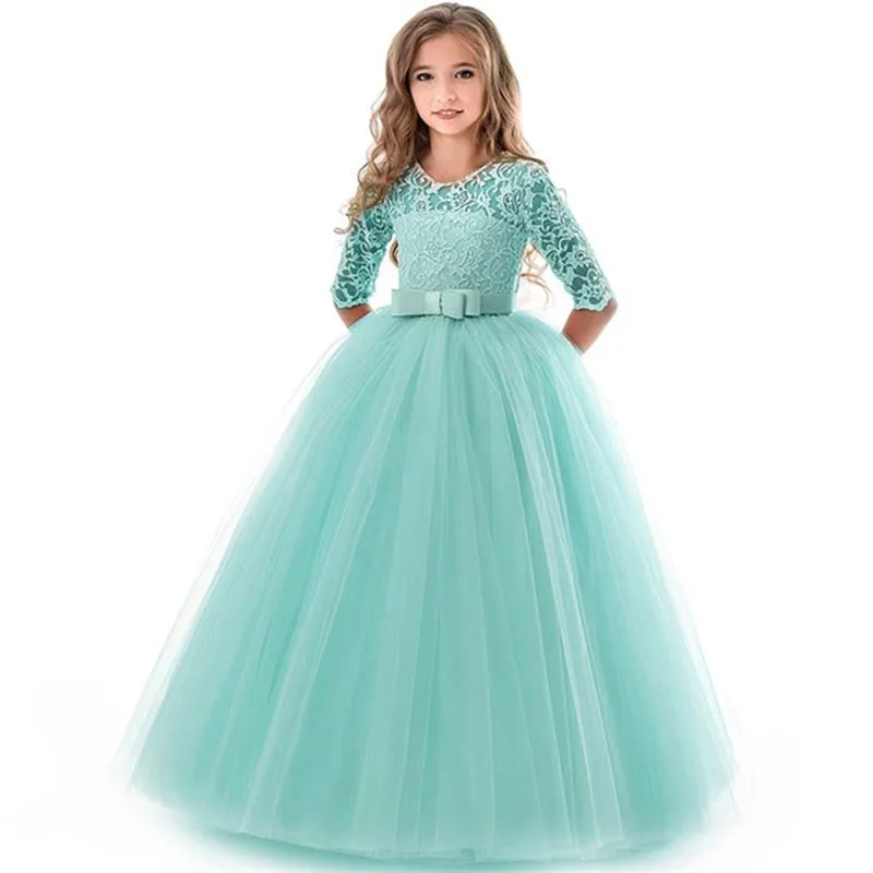 Детское праздничное платье свадебное платье для девочек платье с длинными рукавами для первого причастия для девочек бальное платье принцессы для девочек 8, 10, 12 лет - Цвет: green