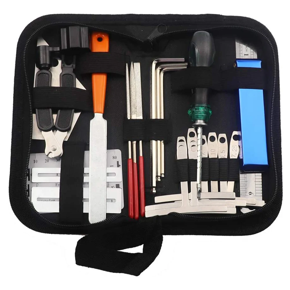 

25PCS Guitar Tool Kit Repairing Maintenance Tools String Organizer String Action Gauge Measuring Tool Hex Wrench Set Files Finge
