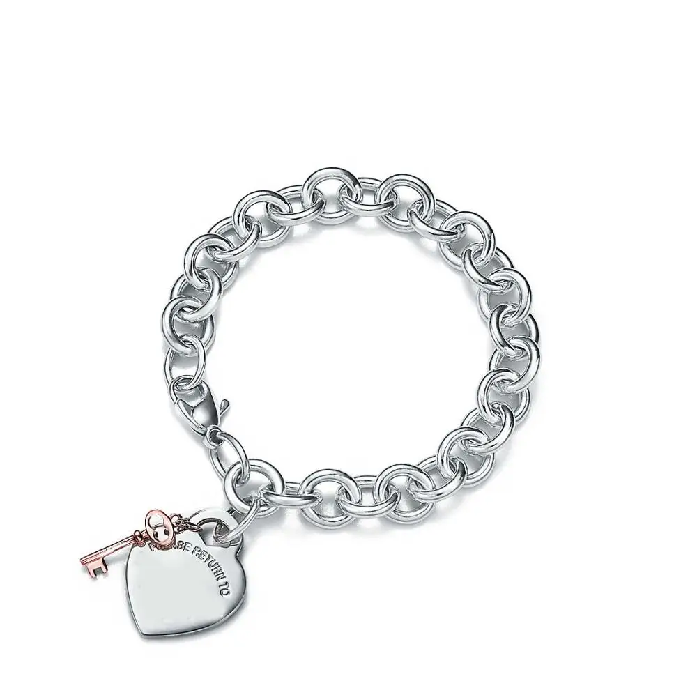 Sterling silver 925 classic popular original fashion heart-shaped charm ladies bracelet jewelry holiday gift - Окраска металла: Светло-желтый, золотистый цвет