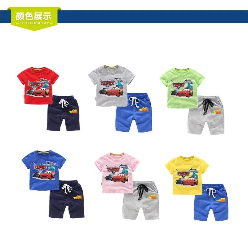 

2018 Lightning McQueen Car Kids Set BOY'S Cotton O Neck Crew Neck T-shirt Factory Direct Grant Support a Generation of Fat