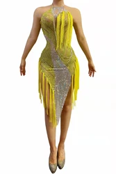 AUTUMN NEW MESH GEM GEM chain sleeveless dress party stage costume