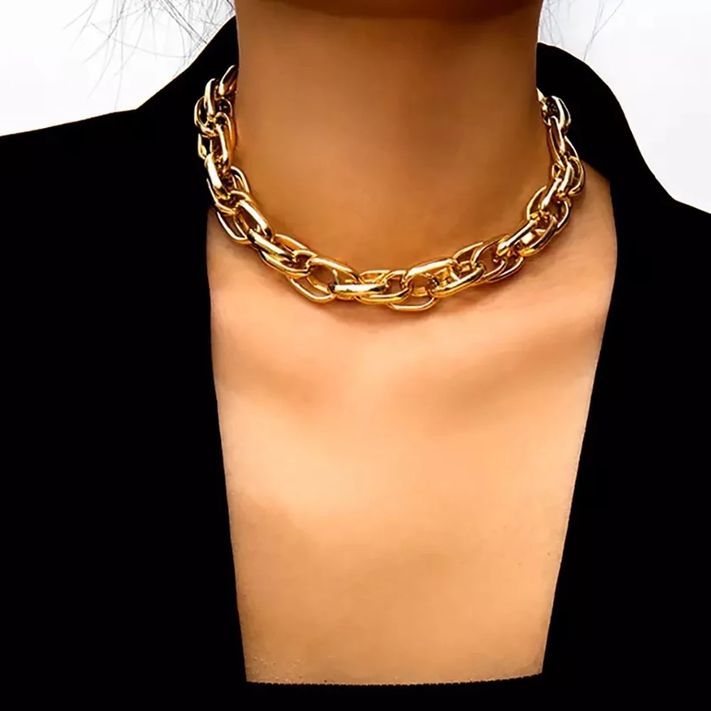 

New Punk Exaggerated Heavy Metal Big Thick Chain Choker Necklace Women Goth Fashion Night Club Jewelry Female Chocker Collier