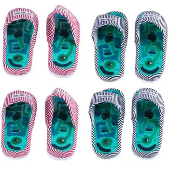 

4 Pair Acupuncture Foot Massage Slippers Reflexology netic Sandals Massage Shoes Pink Stripes & Blue Stripes