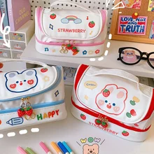 

Creative DIY Decoration Big Storage Handy Pencil Bag 21*9.7*12cm Lovely Strawberry Zipper Bag PU Leather Gift Free Shipping