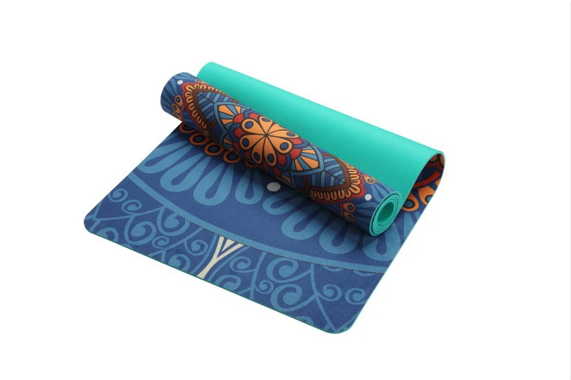 Напечатанный велюровый Коврик для йоги 5 мм нескользящий двухсторонний сухой и влажный с использованием синтетического каучука Коврик для йоги печать - Цвет: Синий