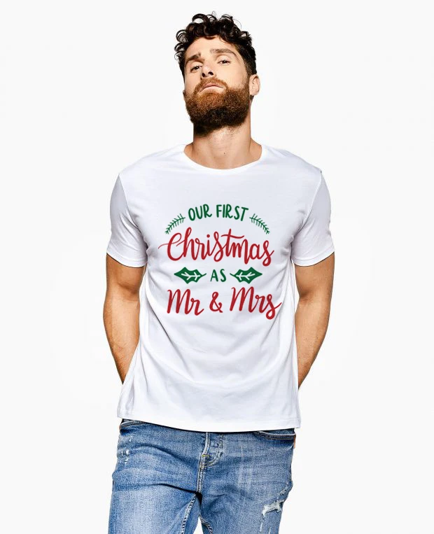 Парные футболки на первое Рождество, наше первое Рождество, как мистер и миссис, парные рождественские футболки, повседневные рождественские футболки «Мистер и миссис», одежда - Цвет: N719-MSTWH-