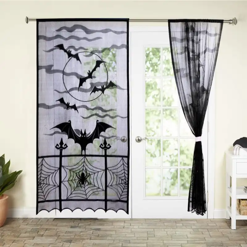 Halloween Bat Pattern Black Door Curtain Halloween Window