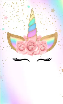 

5x7FT Beautiful Color Unicorn Face Pink Flowers Stars Spots Wall Custom Photo Backdrop Studio Backgrounds Vinyl 150cm X 220cm