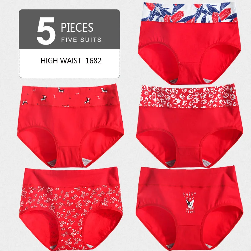 5PCS/Set High Waist Women Panties Pure Cotton Body Shaper Underwear Breathable Cute Briefs Sexy Lace Comfort Female Lingerie lace underwear Panties