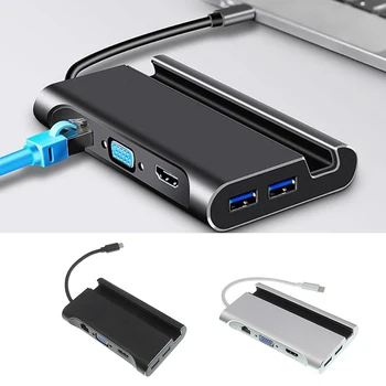 

1-in-7 Multifunction Type-C Rj45 Ethernet USB VGA HDMI Interface Docking Hub