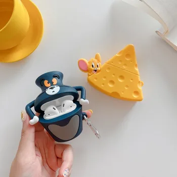

3D Cartoon Cute Bottle Cat Cake Mouse Wireless Earphone Case for AirPods 1/2 Soft Silicone Headset Protective Cover with Hook