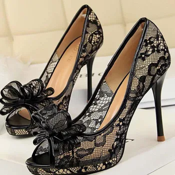 

High Heel Women Pump Lace High Quality Beautiful Party Women's Pump Sandals Fashion Comfortable Wedding Woman Shoes Plus Size