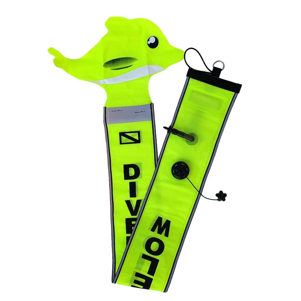 Scuba Diving Surface Marker Buoy Signal Tube Oral and Standard BC Hose Inflator, Cute Dolphin Design Multiple Colors & Sizes