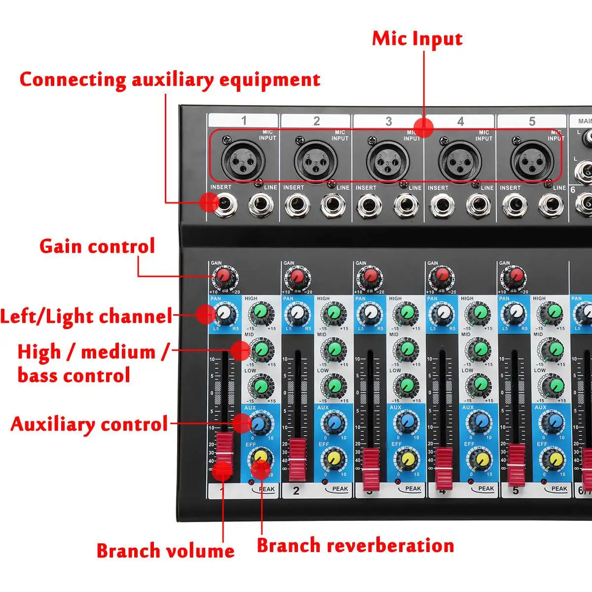 7 Channel Karaoke Mixer USB Digital bluetooth Live Studio Audio Mixing Console Microphone Sound Card for DJ Wedding Party KTV